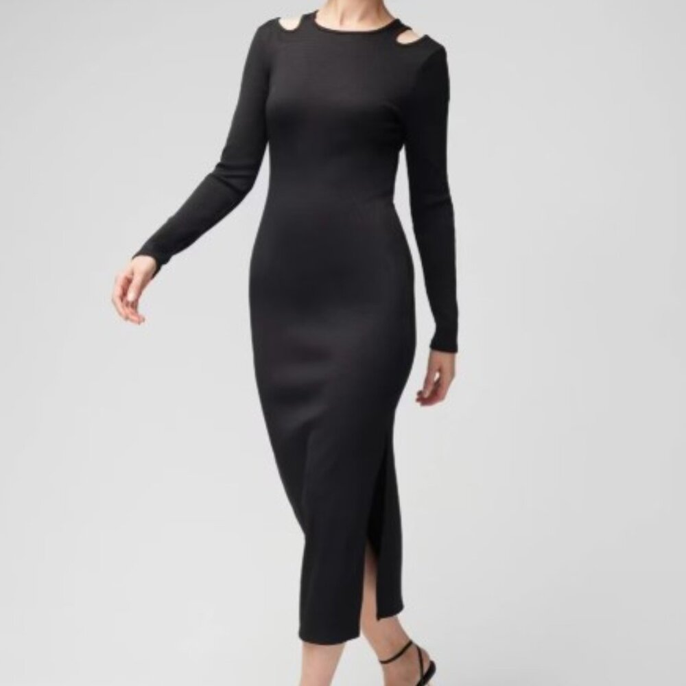 NWT WHBM FORME Black Rib Long Sleeve Cutout Dress - Size SP